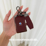 Denza Premium NFC Card Protector and Key Chain in Alloy and Red Leather