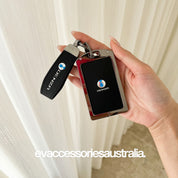Denza Premium NFC Card Protector and Key Chain in Alloy and Black Leather