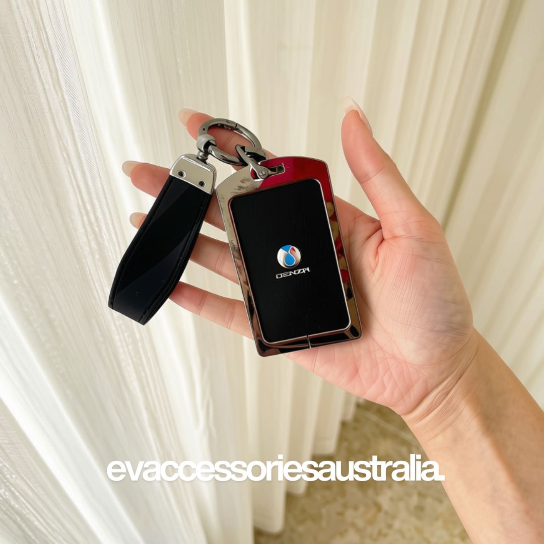 Denza Premium NFC Card Protector and Key Chain in Alloy and Black Leather