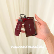BYD Premium NFC Card Protector and Key Chain in Alloy and Red Leather