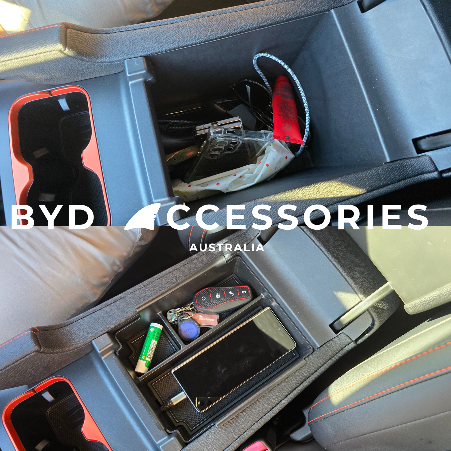 BYD-ACCESSORIES-AUSTRALIA-Centre-Armrest-Console-Storage-Organiser-BYD-Shark-62024-2025-BEFORE-AFTER.png