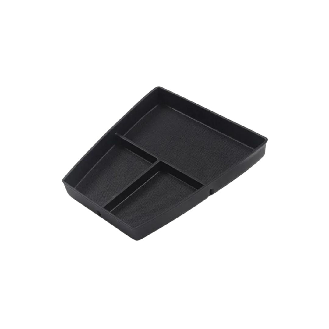 Black rectangular tray with compartments on a white background, made for byd sealion 5