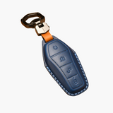 Classic Genuine Calfskin Leather Key Cover and Keychain in Blue