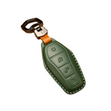 Classic Genuine Calfskin Leather Key Cover and Keychain in Green
