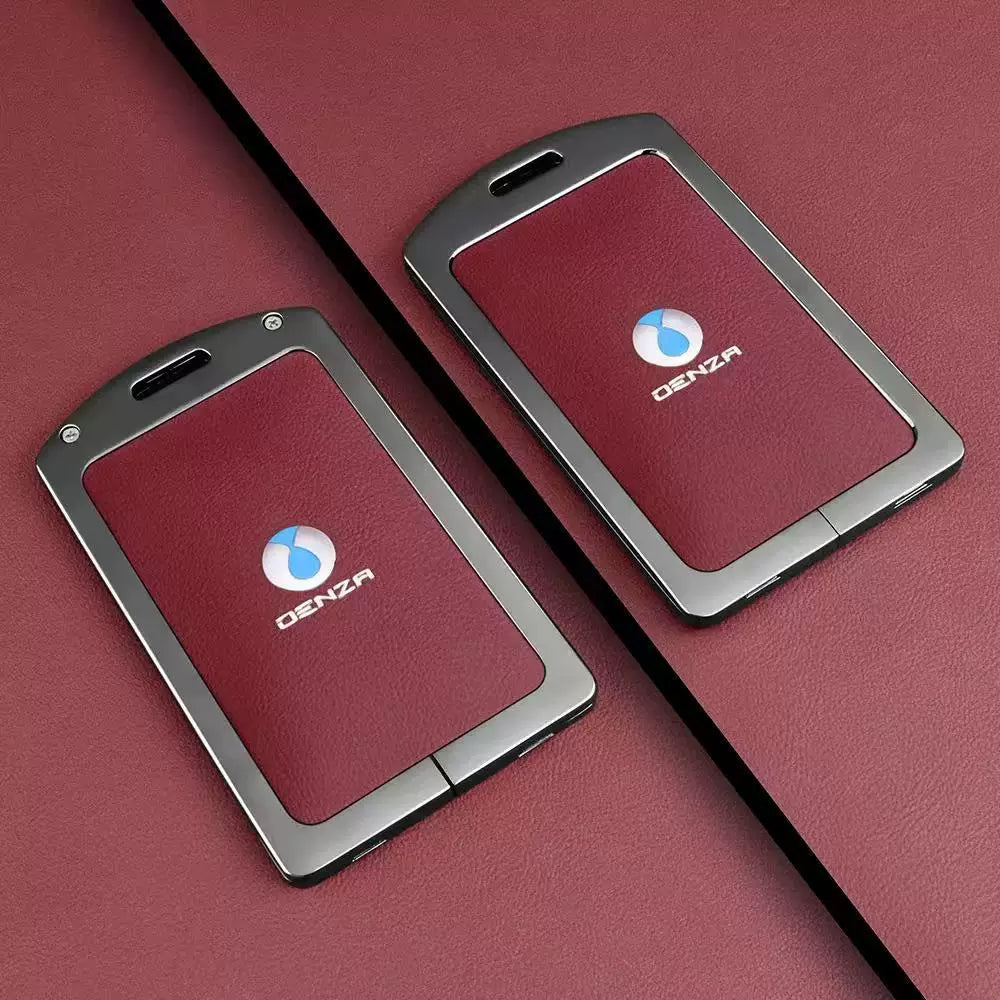 Denza Premium NFC Card Protector and Key Chain in Alloy and Red Leather