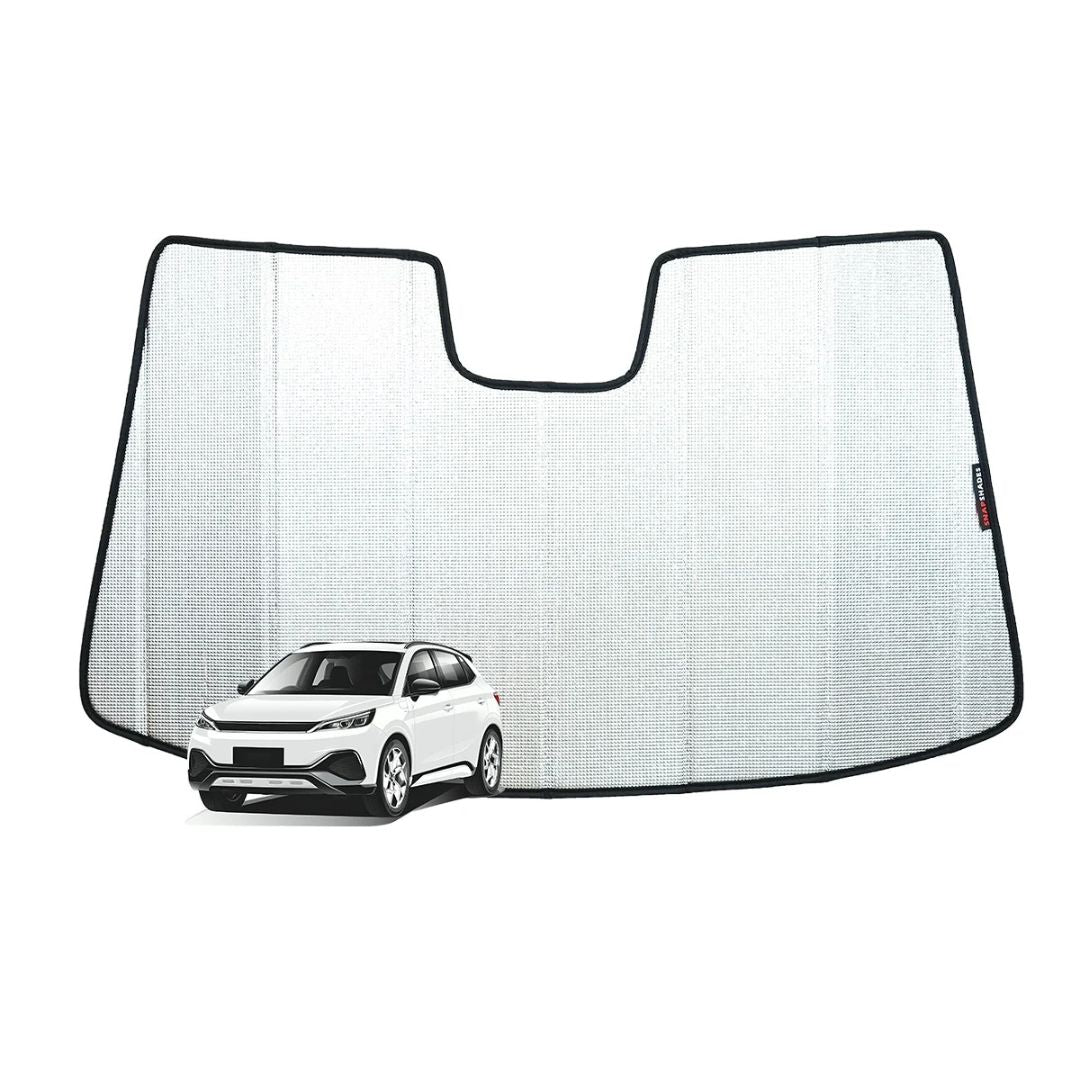 Car sunshade with a car illustration below on a white background
