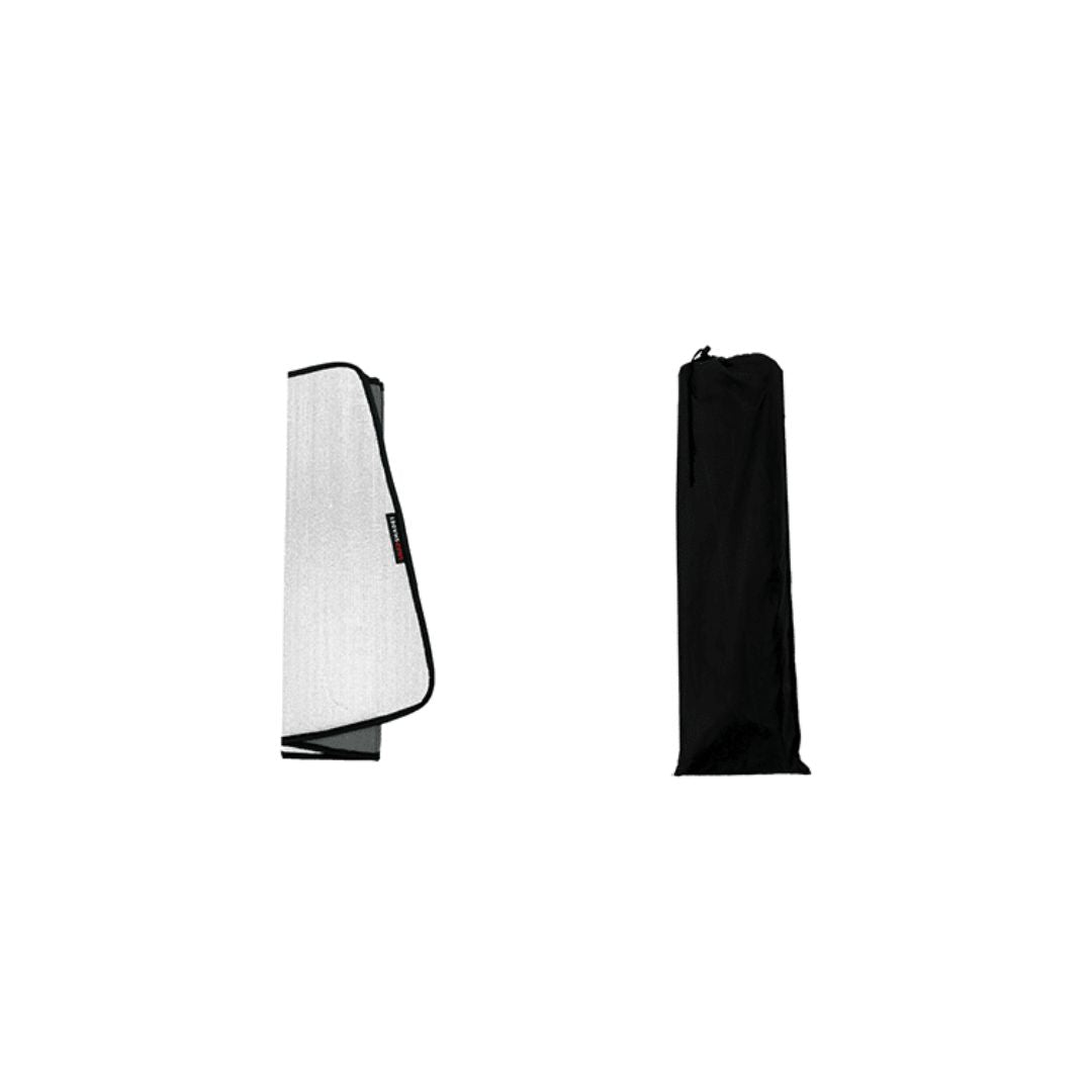 White and black reflective panels on a white background