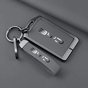 BYD Premium NFC Card Protector and Key Chain in Alloy and Grey Leather