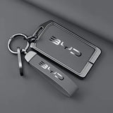 BYD Premium NFC Card Protector and Key Chain in Alloy and Grey Leather