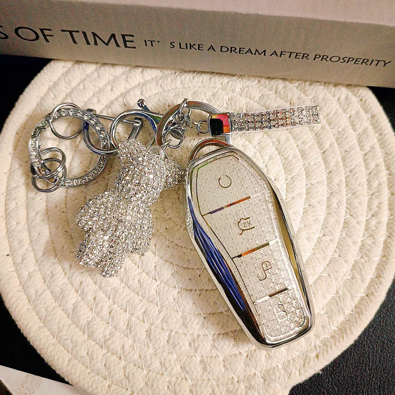 Luxury BYD Protective Key Cover in Diamonte and Sliver Finish