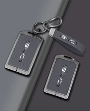 BYD Premium NFC Card Protector and Key Chain in Alloy and Grey Leather