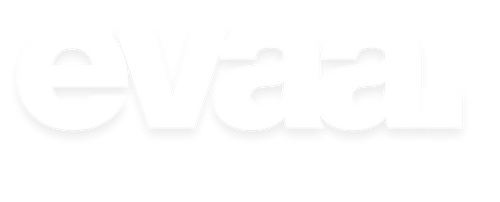 White stylized lowercase 'evaa' logo centered on a white background with a soft gray shadow.